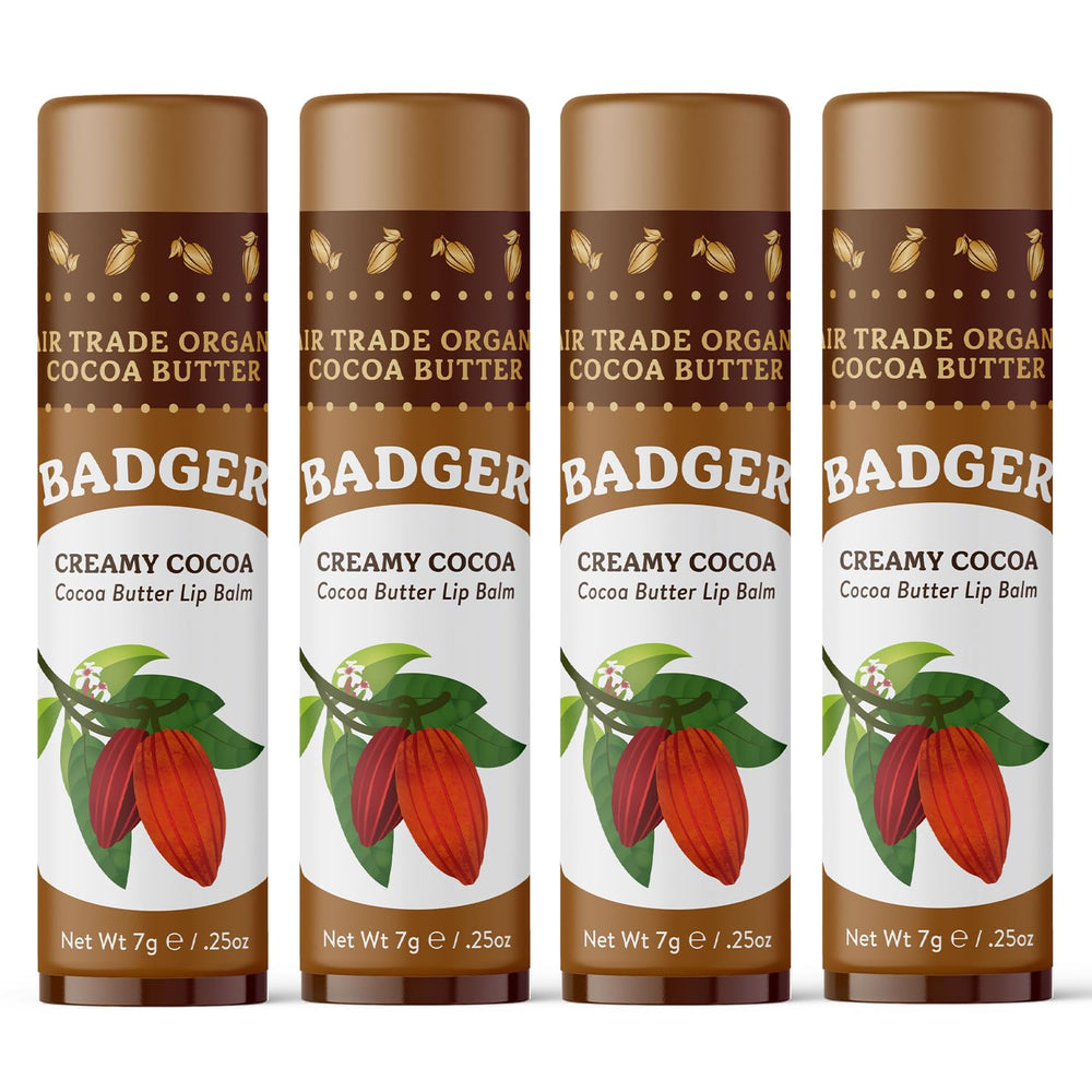 Badger Creamy Cocoa Butter Lip Balm stick closeup showing rich hydration