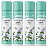 Badger Highland Mint lip balm pack offers four tubes for long-lasting moisture.