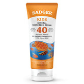 Badger Kids Mineral Sunscreen Cream tube with reef-safe zinc oxide for durable outdoor protection.