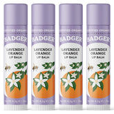 Badger Lavender Orange Lip Balm tube showing long-lasting moisture for dry lips