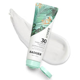 Badger Mineral Daily Sunscreen bottle closeup shows unscented SPF 30 protection.