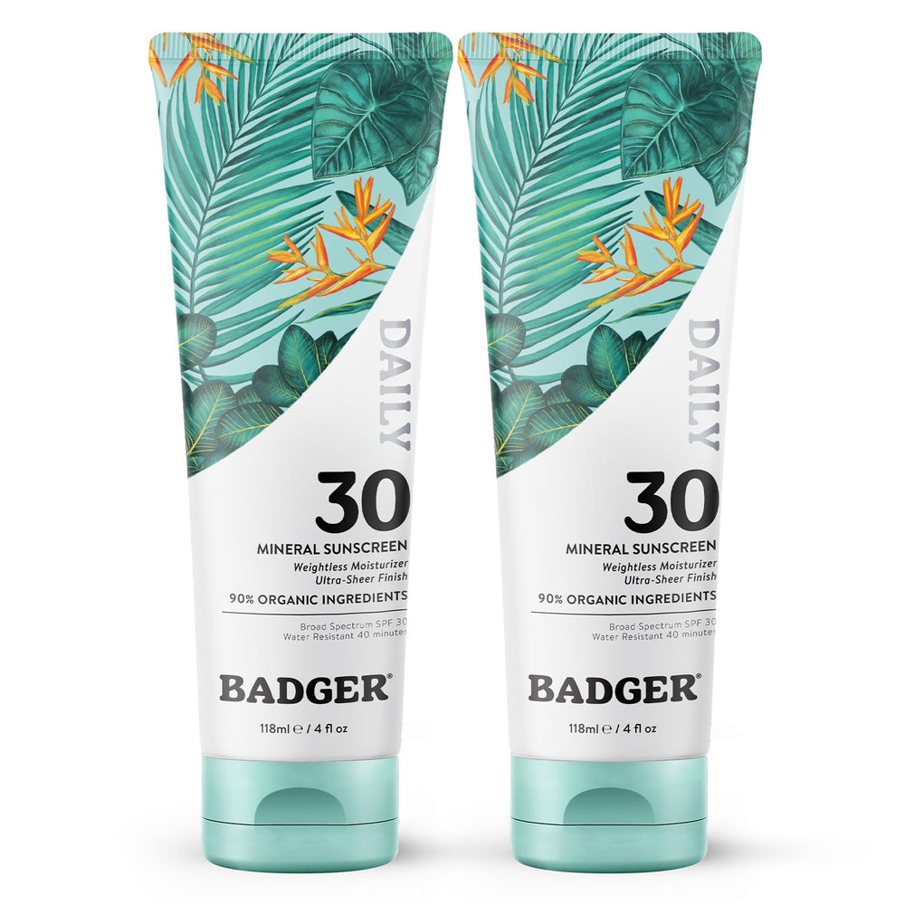 Badger Mineral Daily Sunscreen bottle demonstrates lightweight daily protection for sensitive skin
