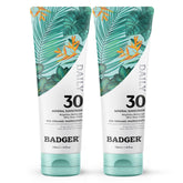 Badger Mineral Daily Sunscreen bottle demonstrates lightweight daily protection for sensitive skin