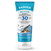 Badger Mineral Sunscreen Cream packaging highlights reef-safe and sustainable packaging.