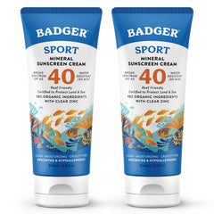 Badger Reef Safe Sport Mineral Sunscreen unscented tube 2-pack for everyday sun protection.