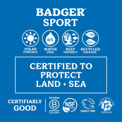 Badger reef-safe SPF 40 label close-up highlighting reef-friendly claim.
