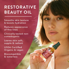 Badger Rose Face Oil rosehip and jojoba blend highlights antioxidant hydration