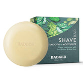 Badger shaving soap puck packaging highlights plastic-free eco-friendly packaging for sustainable grooming.