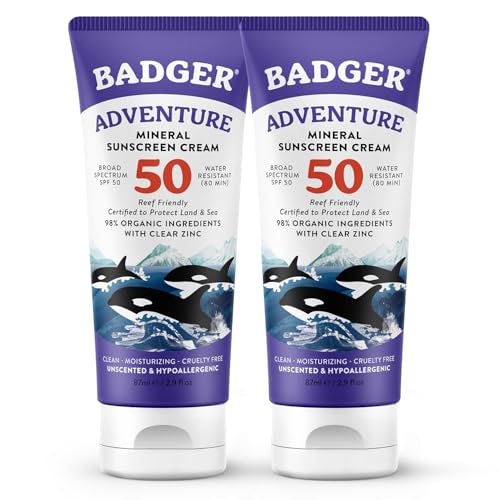 Badger SPF50 reef-safe sunscreen 2-pack bottle ready for outdoor adventures