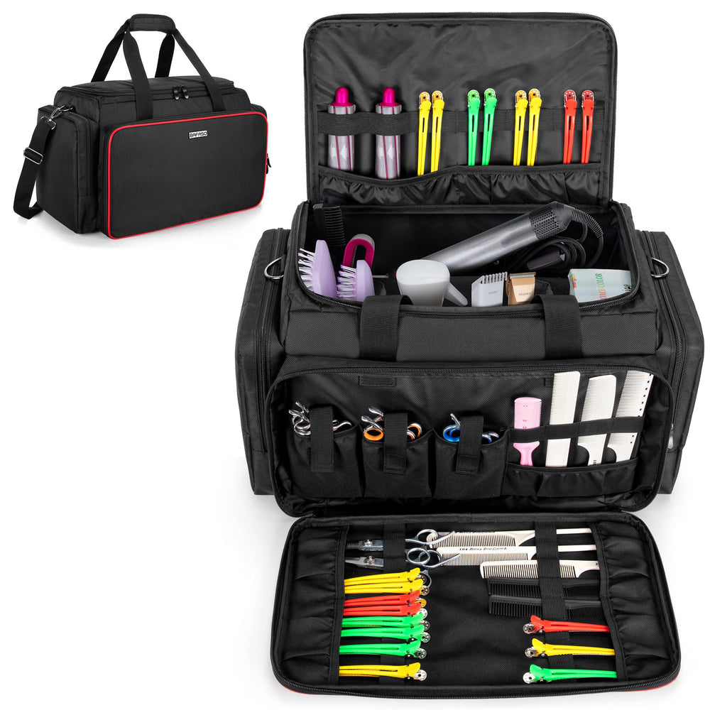 BAFASO hairdresser bag top view shows organized tool storage.
