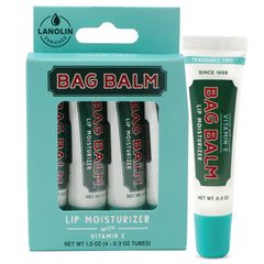Bag Balm fragrance-free lip balm tube closeup with Vitamin E for daily lip moisture