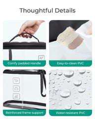BAGSMART clear makeup bag with 8x3x6.3-inch dimensions for compact organization.