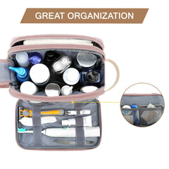 BAGSMART Dopp Kit pink side zipper pocket keeps brushes sorted.