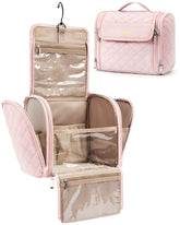 BAGSMART makeup bag hanging-hook view shows large capacity for cosmetics and travel essentials.