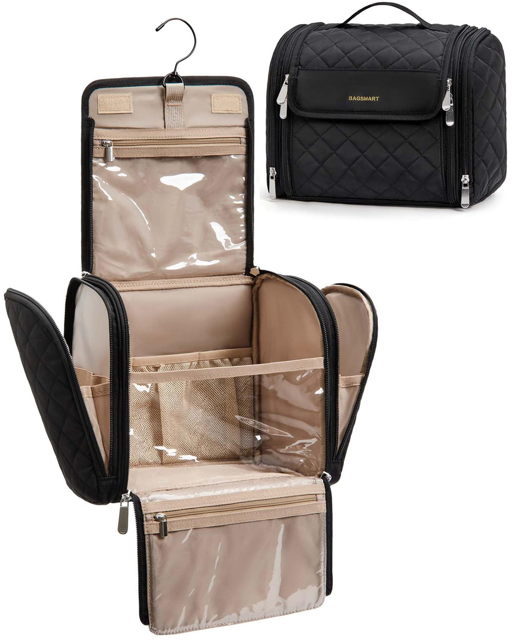 BAGSMART makeup bag open for easy access to cosmetics and toiletries