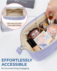 BAGSMART makeup bag rectangular quilted purple showcases organized travel storage.