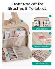BAGSMART Puffy Toiletry Bag wide-opening design aids organized packing on trips