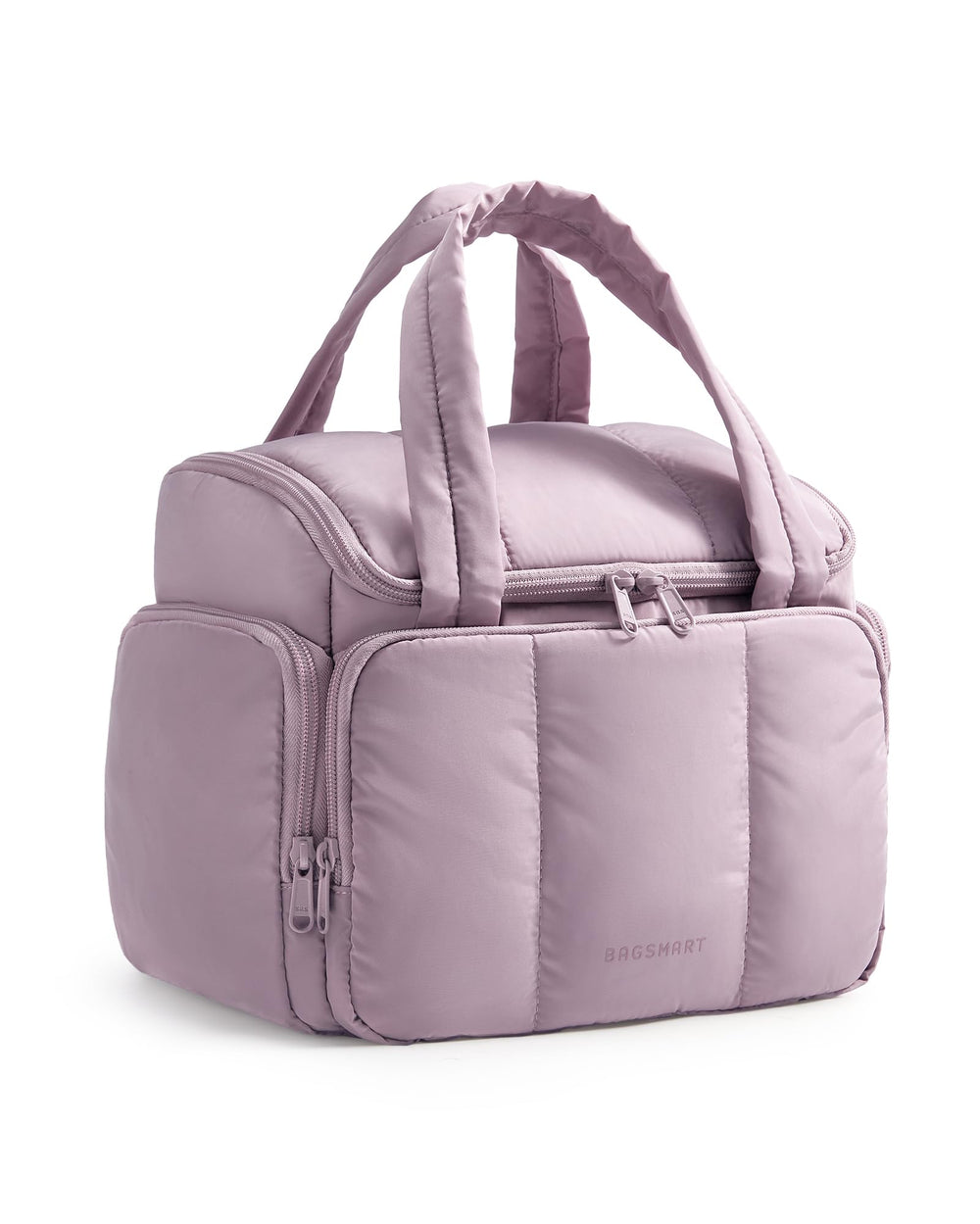 BAGSMART Puffy Travel Toiletry Bag front view shows spacious interior for essentials.