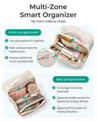 BAGSMART makeup bag with spacious rear compartment for palettes and powders.
