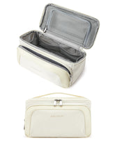 Bagsmart toiletry bag beige with leather trims offers elegant travel organization.