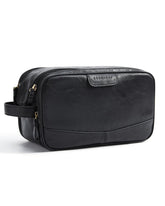 BAGSMART Toiletry bag black front view with polished PU leather for travel style.