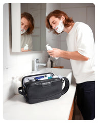 BAGSMART Toiletry bag black side view showing easy-access storage pockets.