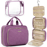 BAGSMART Toiletry Bag hanging large purple showing convenient hanging option for travel
