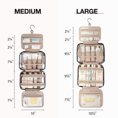 BAGSMART Toiletry Bag Hanging Medium Navy opened reveals multiple compartments for organized items.