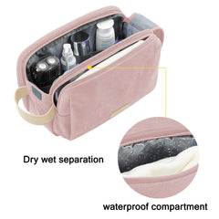 BAGSMART Toiletry Bag pink elastic band interior secures items neatly.