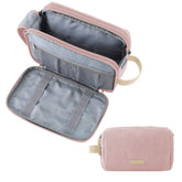 BAGSMART Toiletry Bag pink medium shows organized interior for easy travel.