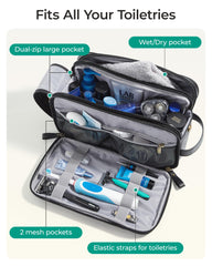 BAGSMART two-sided zipper pocket design helps separate brushes and razors while traveling.