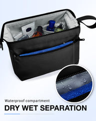 BagSmart Toiletry Bag two sided pockets organized for toothbrushes and razors.