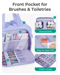 BAGSMART travel cosmetic bag stands upright for easy reach of items.