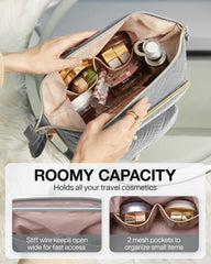 BAGSMART makeup bag with brush compartment protects brushes during travel and keeps tools organized
