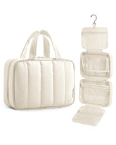 BAGSMART travel toiletry bag beige closed showing compact organization for easy packing.