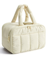 BAGSMART travel toiletry bag beige front pocket organization for cosmetics