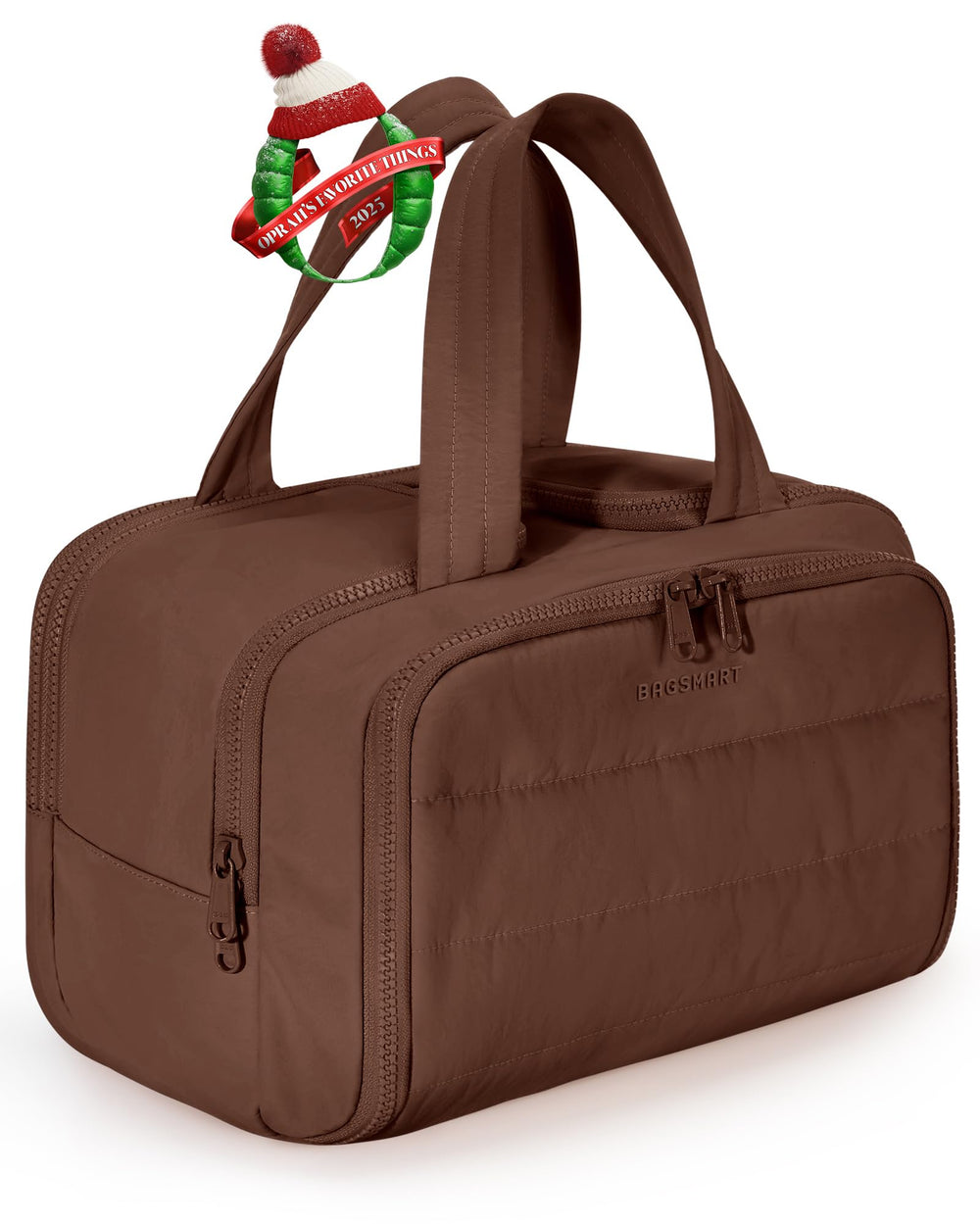 BAGSMART travel toiletry bag coffee brown with full opening for quick tidy access on trips