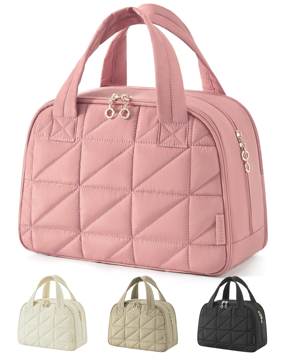 BAGSMART dark pink travel toiletry bag full view showing spacious interior for cosmetics.
