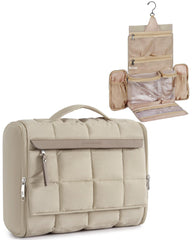 BAGSMART travel toiletry bag full-open hanging design keeps cosmetics organized for quick access.