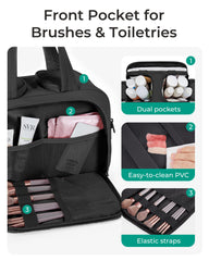 BAGSMART travel toiletry bag inside compartments with four organized sections.