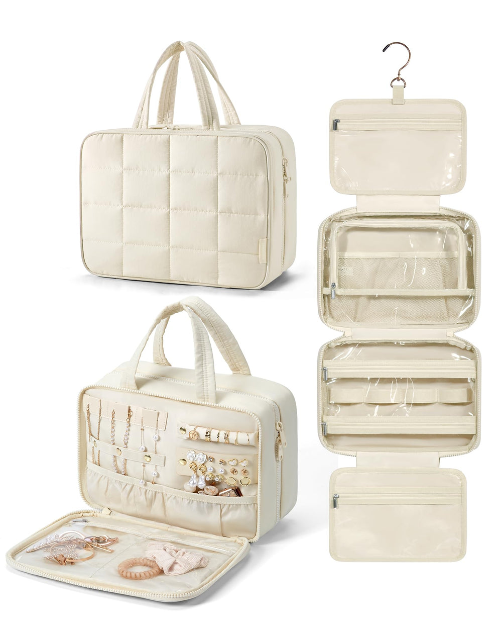 BAGSMART travel toiletry bag with jewelry organizer hanging for easy access.