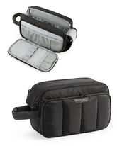 BAGSMART travel toiletry bag open view enables quick access to cosmetics.