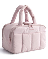 BAGSMART travel toiletry bag pink front view with organized compartments
