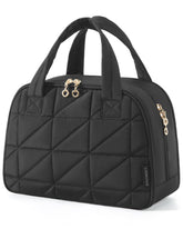 BagSmart travel toiletry bag with puffy material provides lightweight packing comfort.