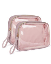 BAGSMART TSA approved clear toiletry bag two-pack in pink shows quick security visibility.
