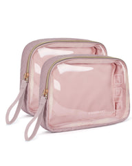BAGSMART TSA approved clear toiletry bag two-pack in pink shows quick security visibility.