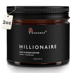 BAHAWAT leather sandalwood butter bottle shows premium beard conditioning.