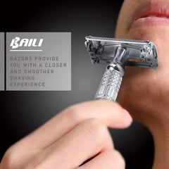 BAILI razor platinum-blade detail emphasizes a premium shaving experience with added sharpness.