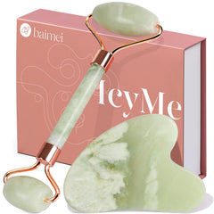 BAIMEI IcyMe jade roller close-up for cooling facial massage and puffiness reduction.