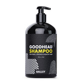 Ballsy Goodhead Shampoo bottle with tea tree oil promoting a refreshing scalp cleanse.